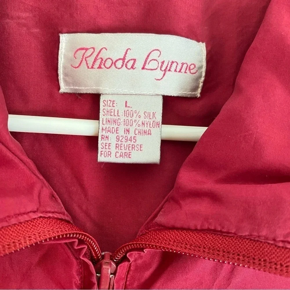 Vintage 80s 90s Silk Windbreaker Sweat Suit Jacket Pants Large Red Quilted - Picture 11 of 16